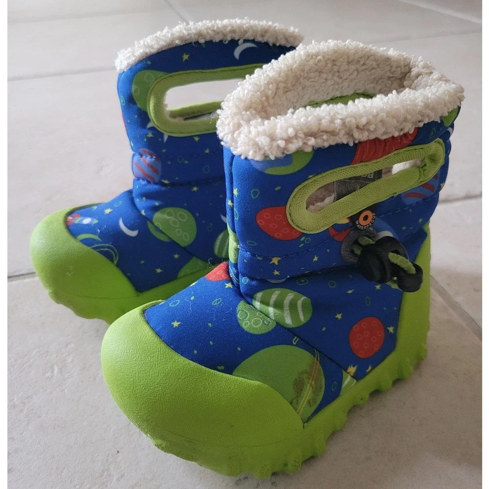 BOGS B-Moc Space Snow Boots Infant 4 EU 20 Blue Green Faux Fur Waterproof -4°F